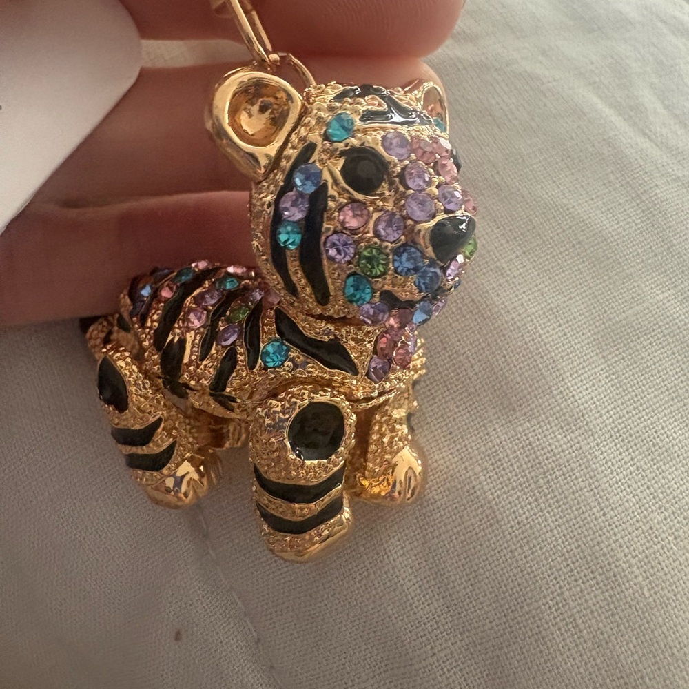 Gold and Multicolor Crystal Tiger Keychain